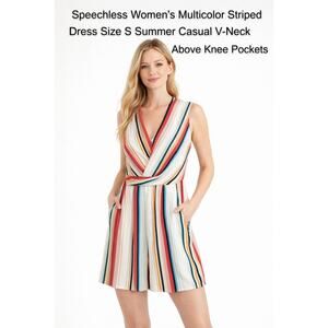 Speechless Women’s Striped Romper Size S Multicolor V-Neck Sleeveless Summer...